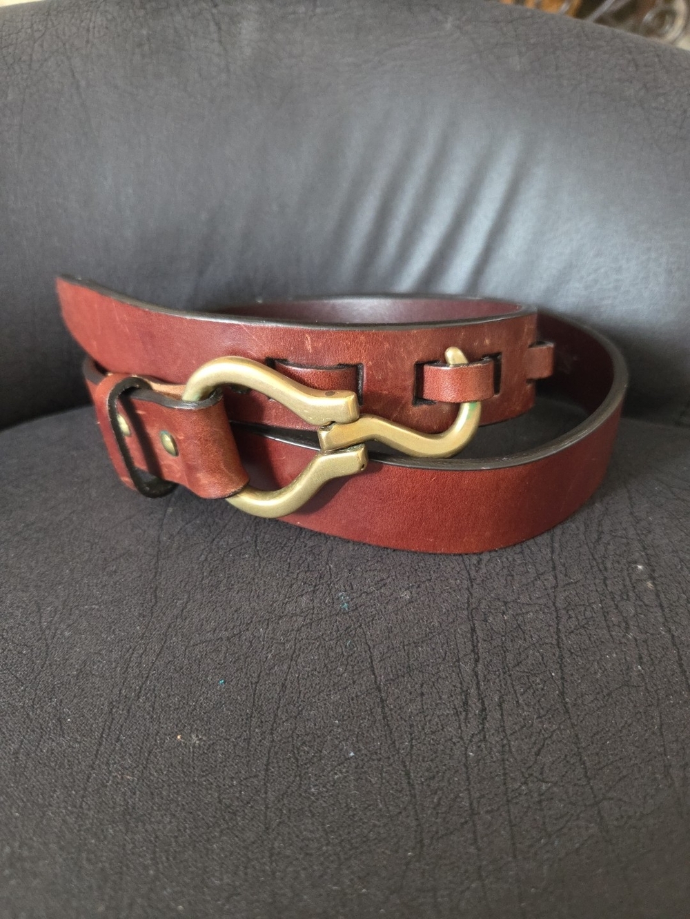 Orvis Mens Belt Brass Hook Pick Full Grain Leather Size 34 Western Equestrian